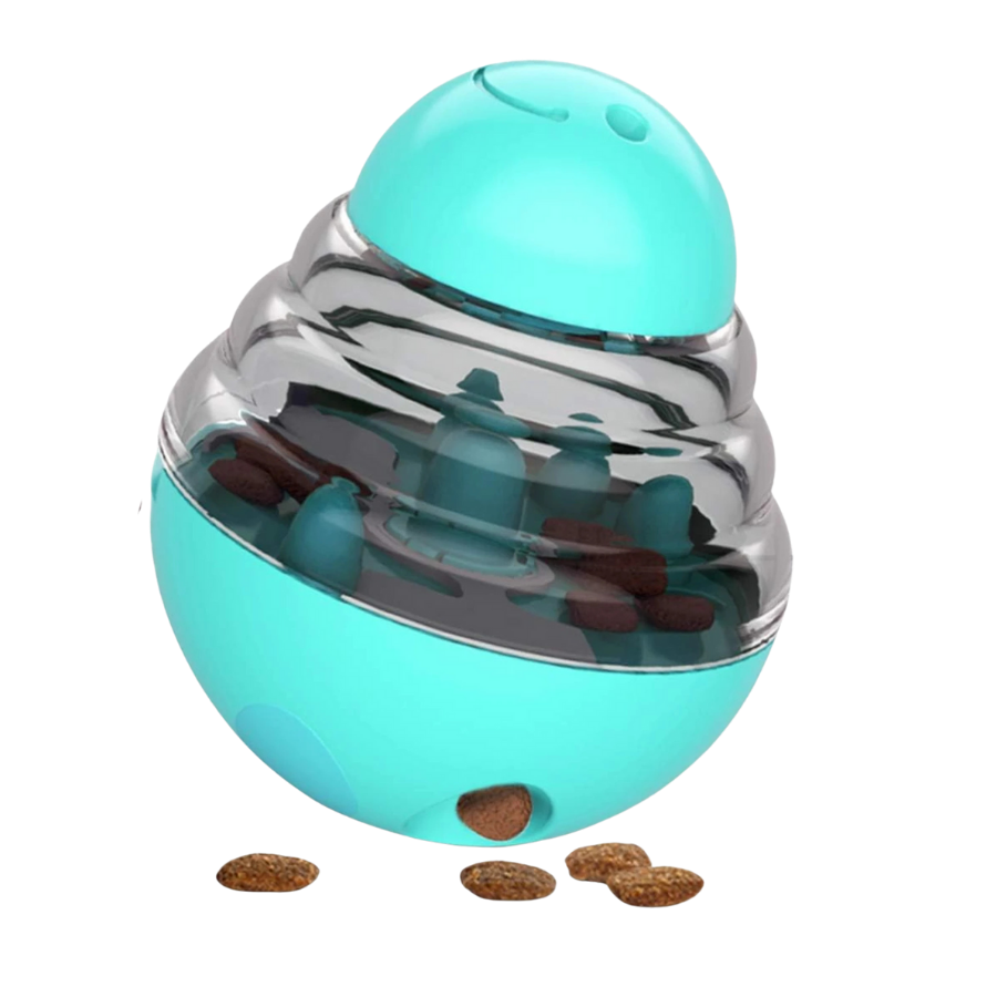 Slow feeder tumbler toy for dogs providing entertainment and promoting healthy eating habits