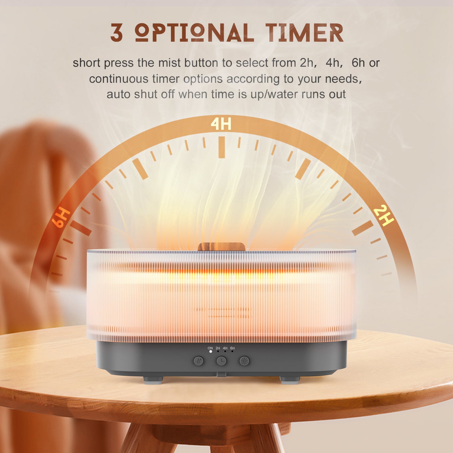 Elegant diffuser emitting a warm flame light, perfect for creating a cozy and inviting ambiance in any room.