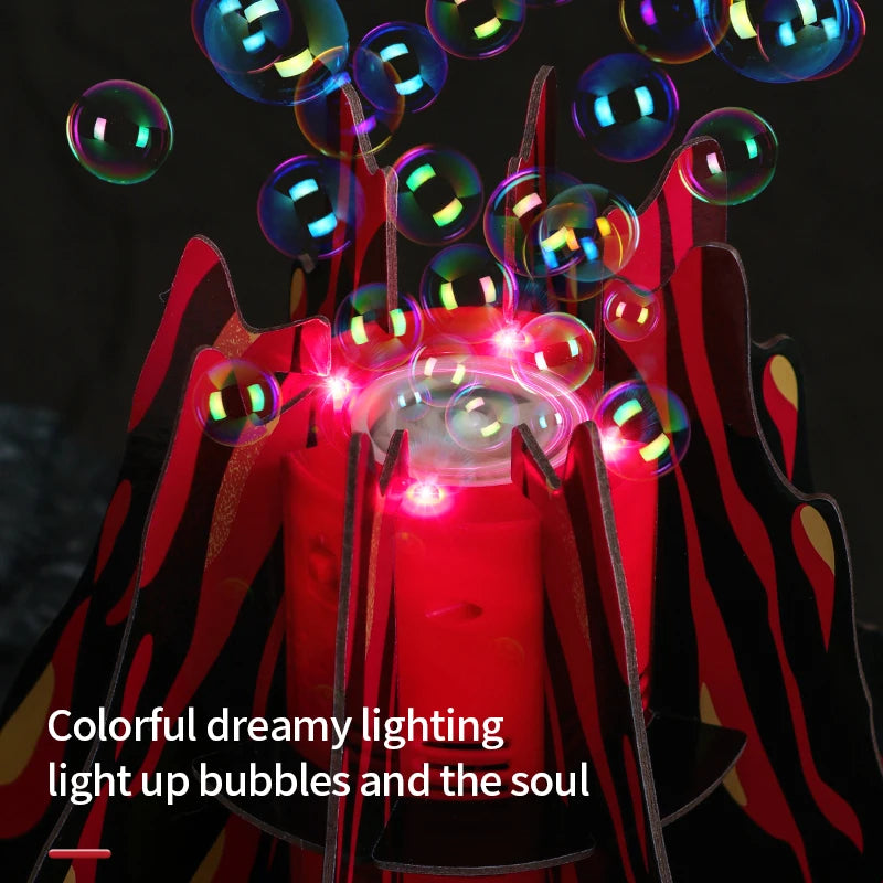 Portable electric bubble machine creating vibrant bubbles with lava lamp-like effects, perfect for parties and events