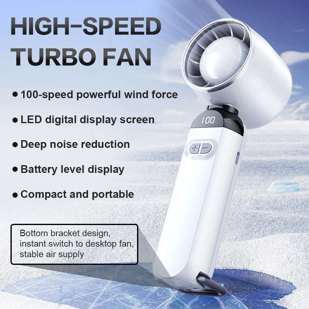 Portable handheld fan offering efficient cooling and compact design for personal comfort on the go.