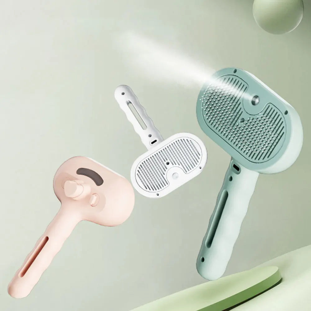 Pet steam brush for gentle grooming, removing pet hair and dirt effectively
