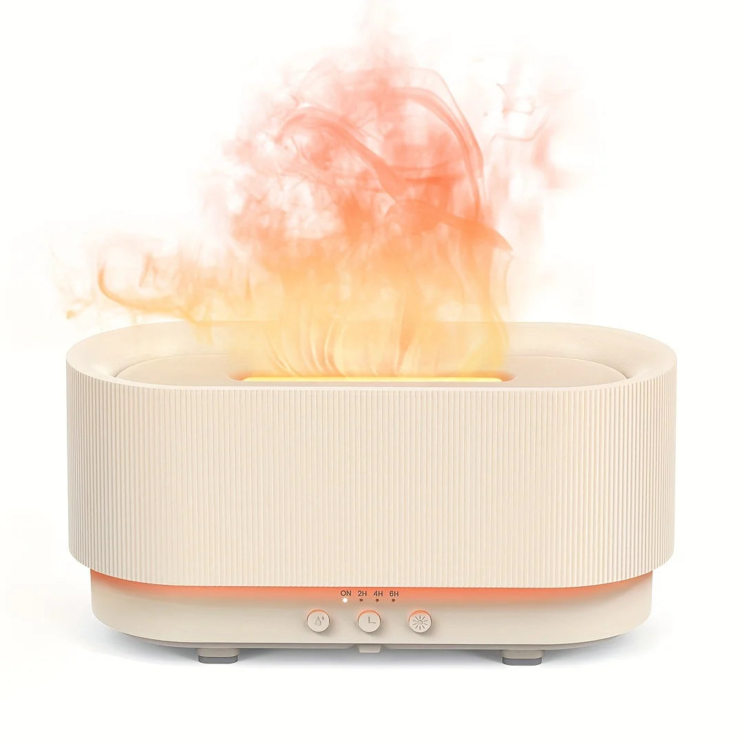 Elegant diffuser emitting a warm flame light, perfect for creating a cozy and inviting ambiance in any room.