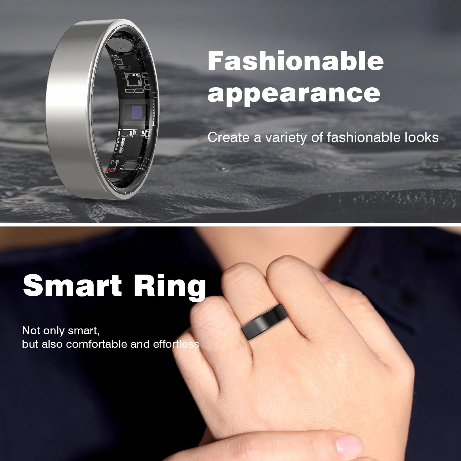 Smart tracking ring designed for accurate activity monitoring and health insights.