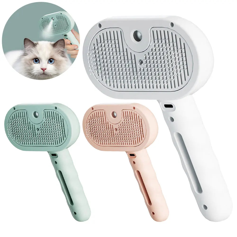 Pet steam brush for gentle grooming, removing pet hair and dirt effectively