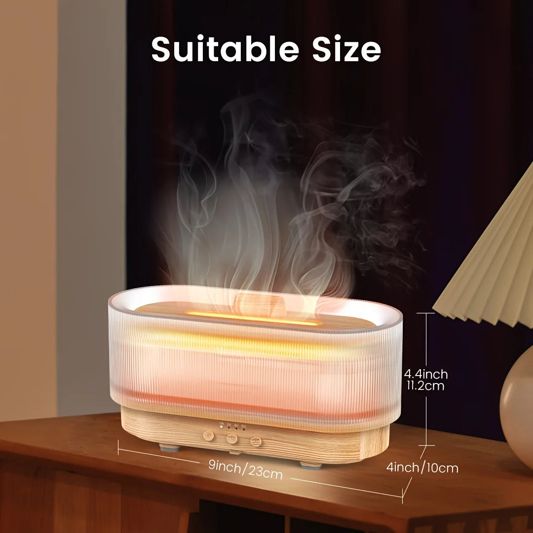 Elegant diffuser emitting a warm flame light, perfect for creating a cozy and inviting ambiance in any room.