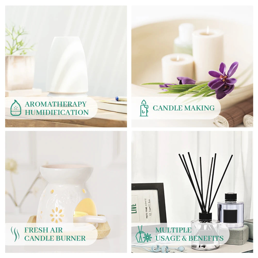 Pure essential oils displayed in elegant bottles, emphasizing natural and high-quality aromatherapy products for wellness