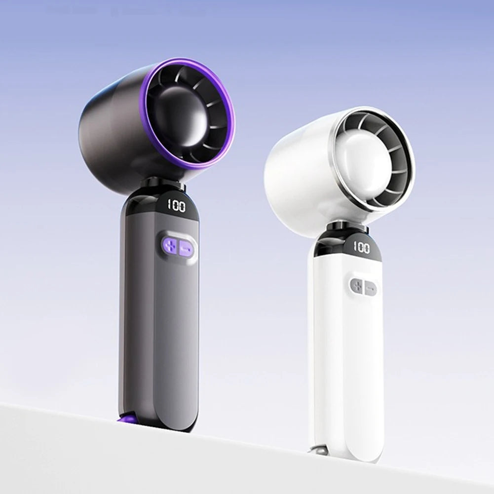 Portable handheld fan offering efficient cooling and compact design for personal comfort on the go.