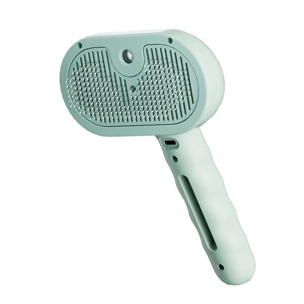 Pet steam brush for gentle grooming, removing pet hair and dirt effectively