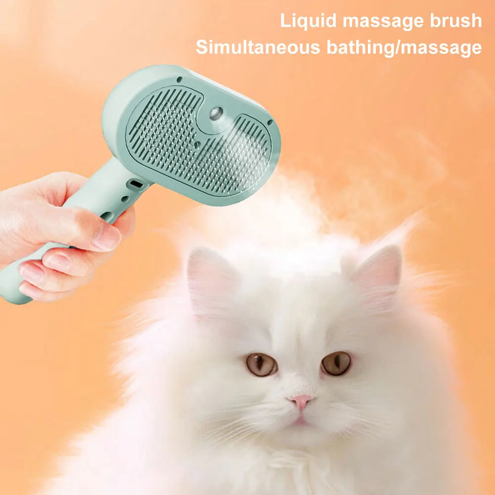 Pet steam brush for gentle grooming, removing pet hair and dirt effectively