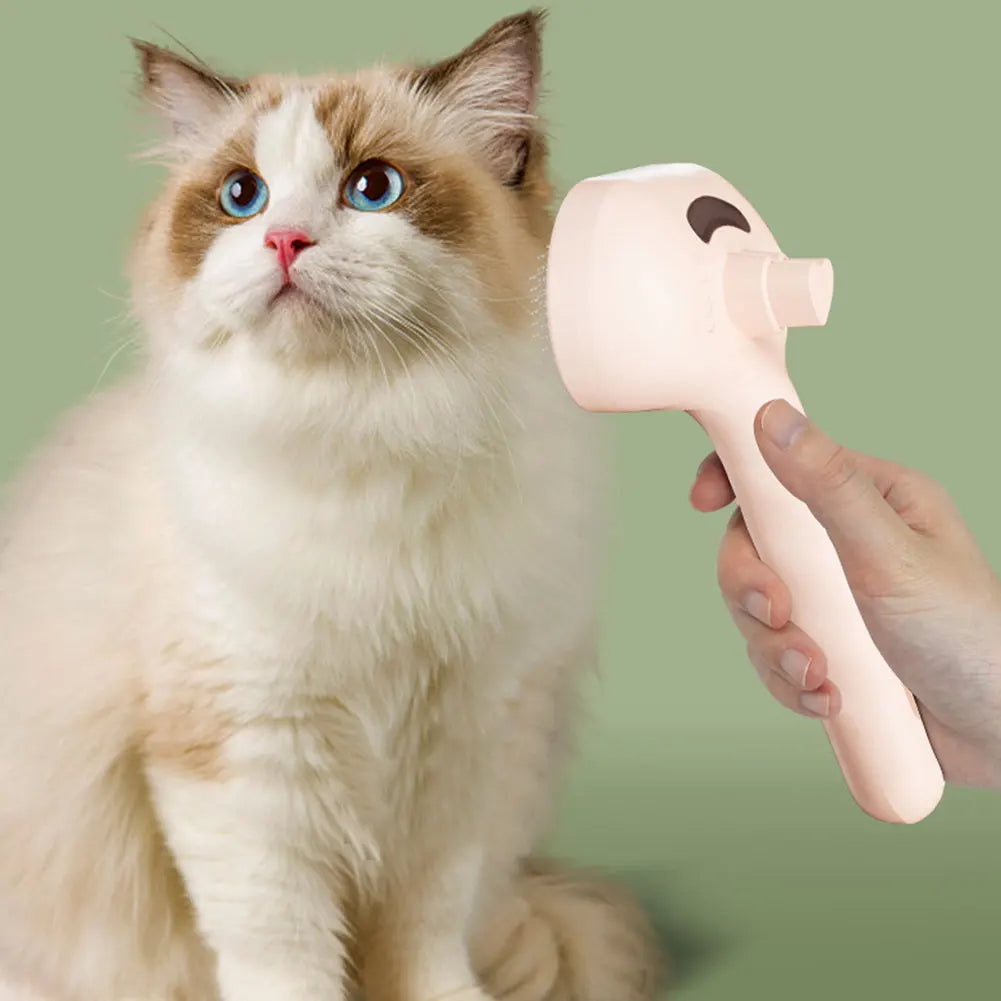 Pet steam brush for gentle grooming, removing pet hair and dirt effectively