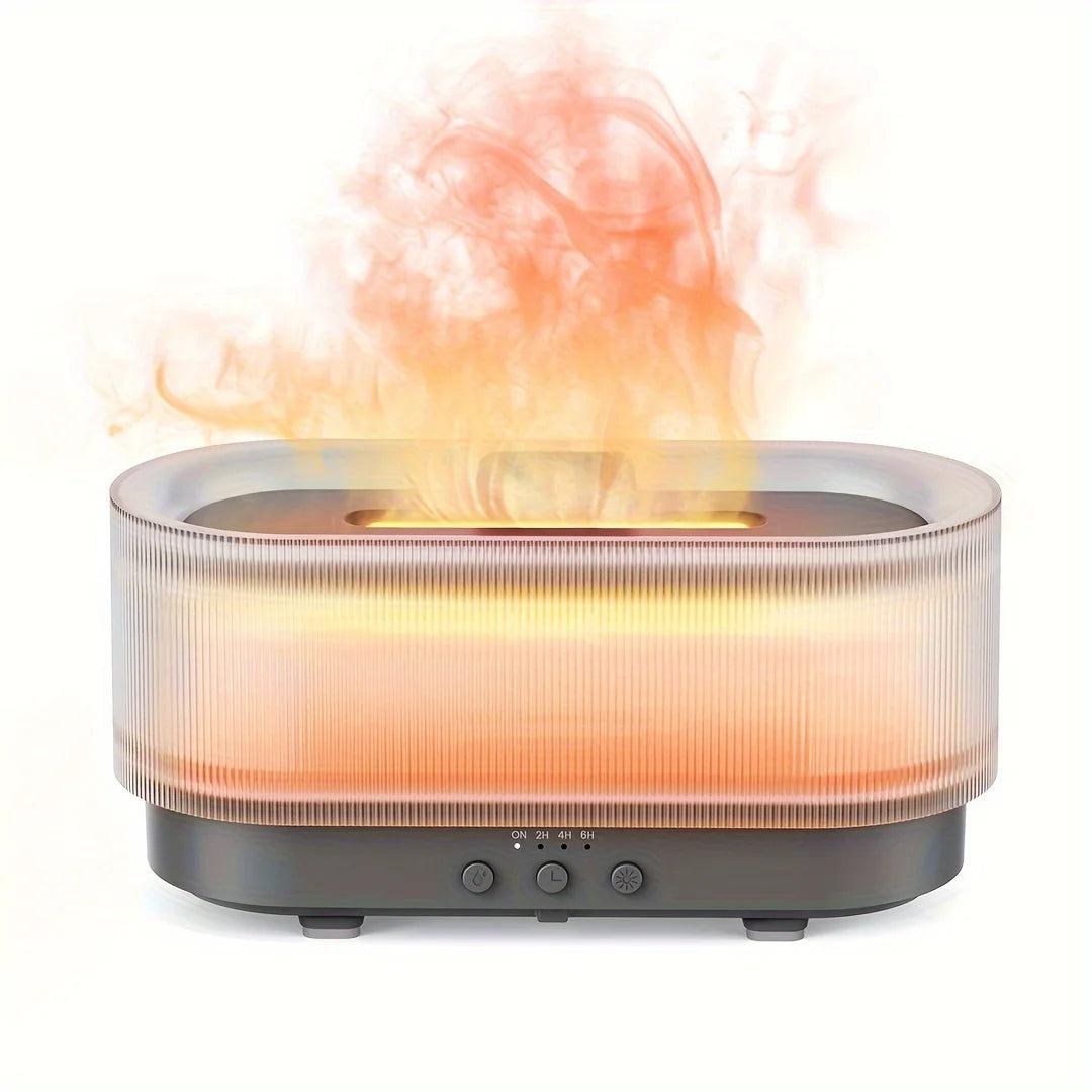 Elegant diffuser emitting a warm flame light, perfect for creating a cozy and inviting ambiance in any room.