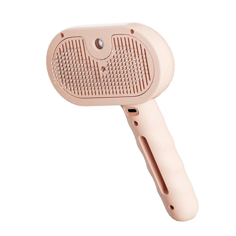 Pet steam brush for gentle grooming, removing pet hair and dirt effectively