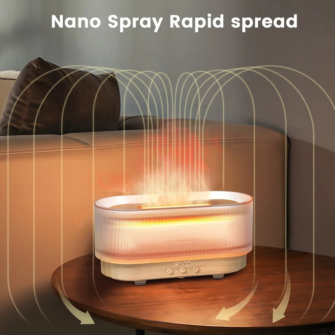 Elegant diffuser emitting a warm flame light, perfect for creating a cozy and inviting ambiance in any room.