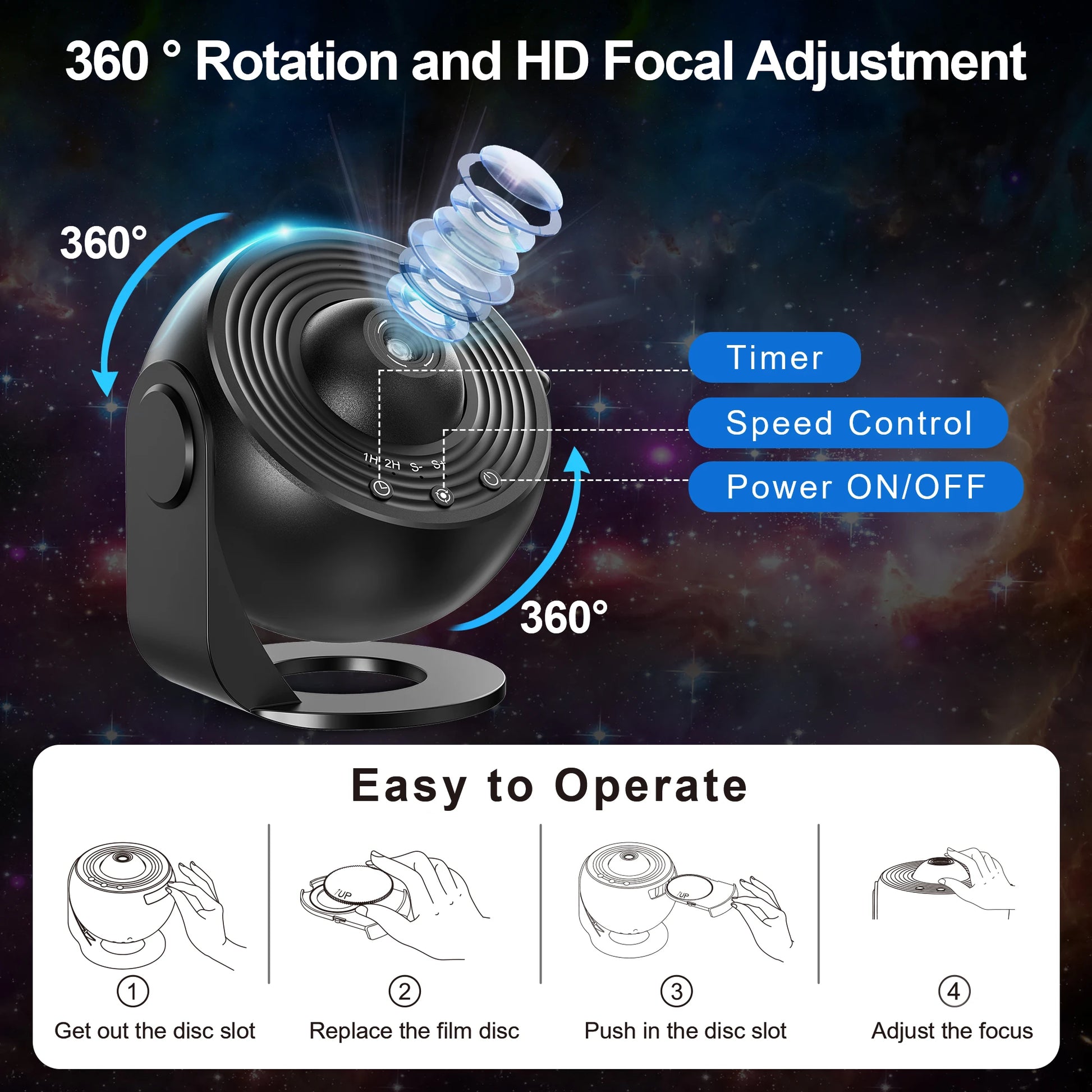 Galaxy planetarium projector displaying vibrant stars and celestial bodies in a realistic night sky simulation