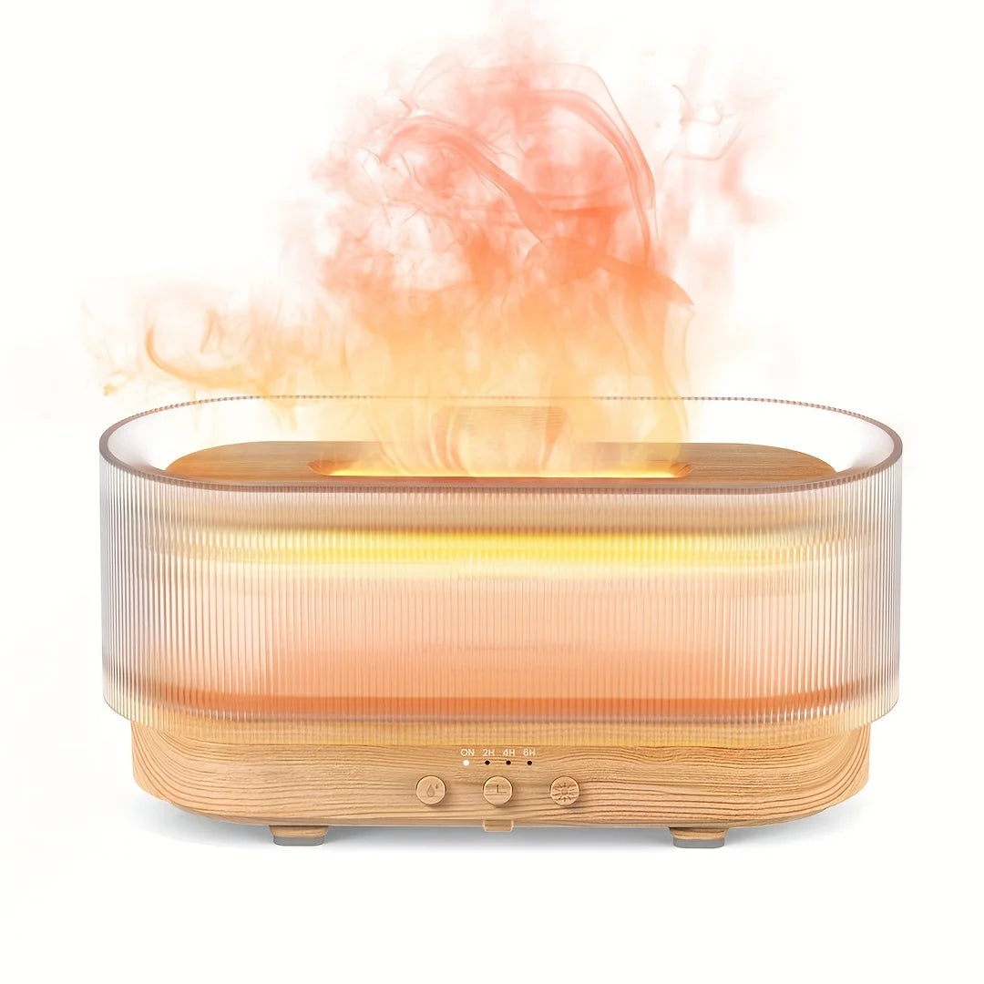 Elegant diffuser emitting a warm flame light, perfect for creating a cozy and inviting ambiance in any room.