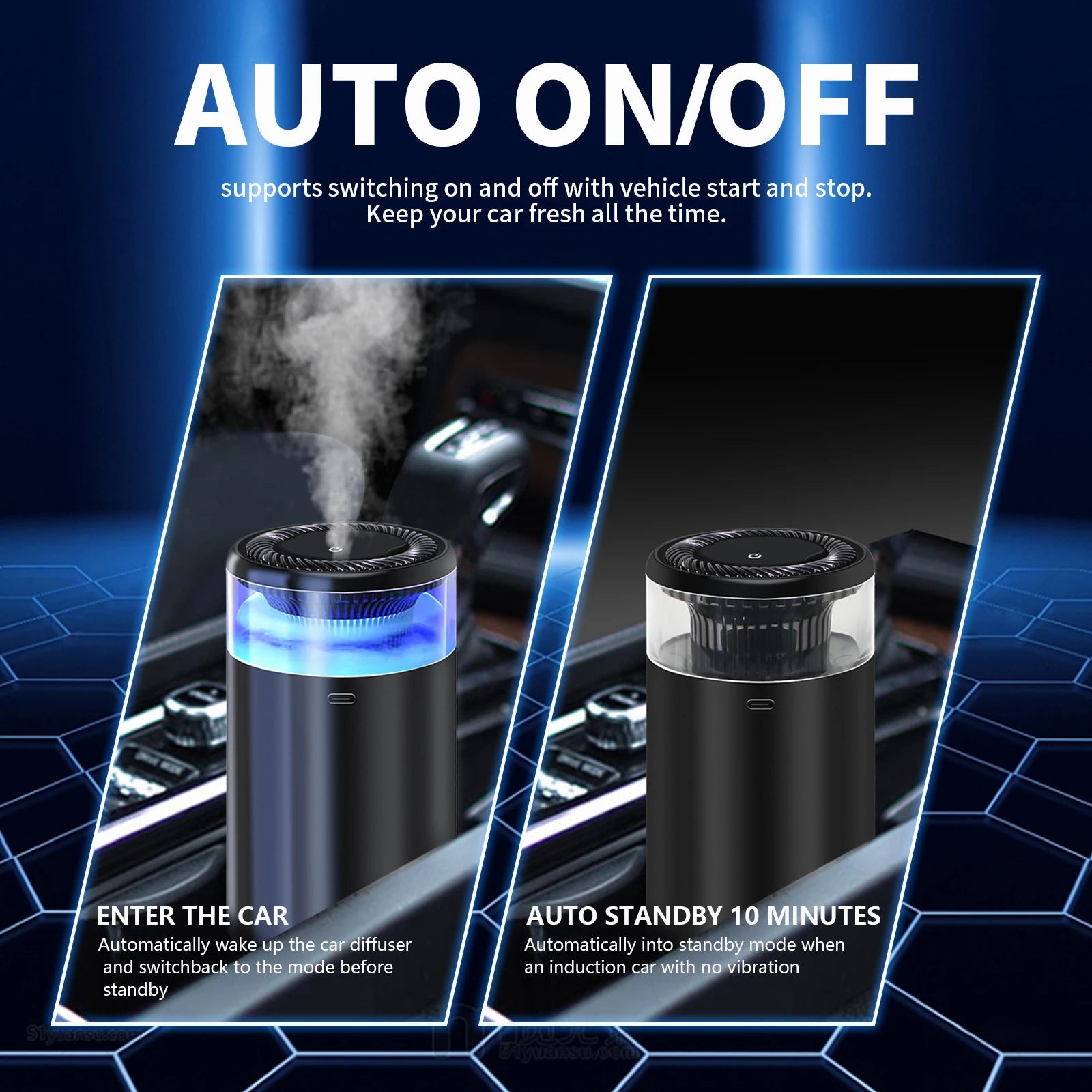 Smart aromatherapy car diffuser providing a refreshing aroma for a relaxing driving experience