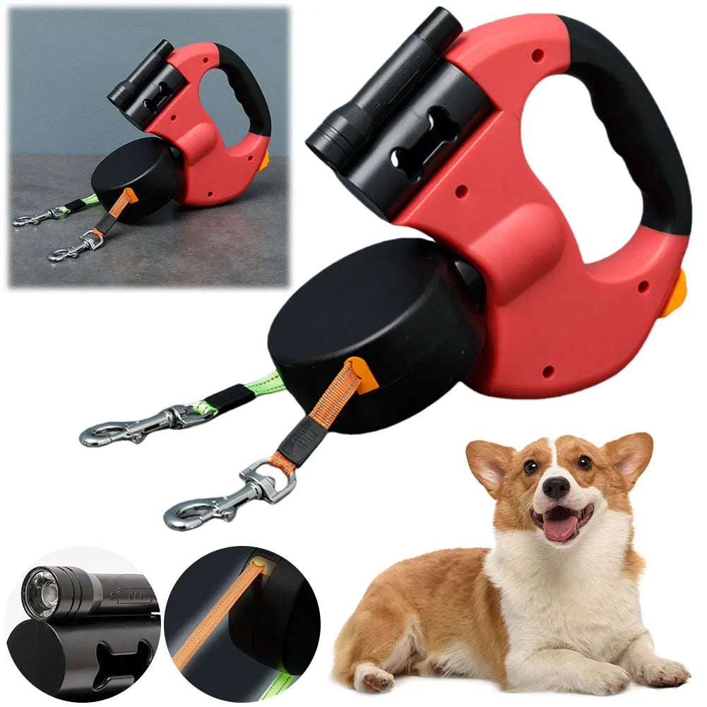 Double headed dog leash designed for durability and control, perfect for walking two dogs simultaneously with ease.