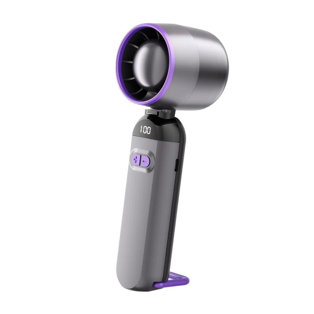 Portable handheld fan offering efficient cooling and compact design for personal comfort on the go.