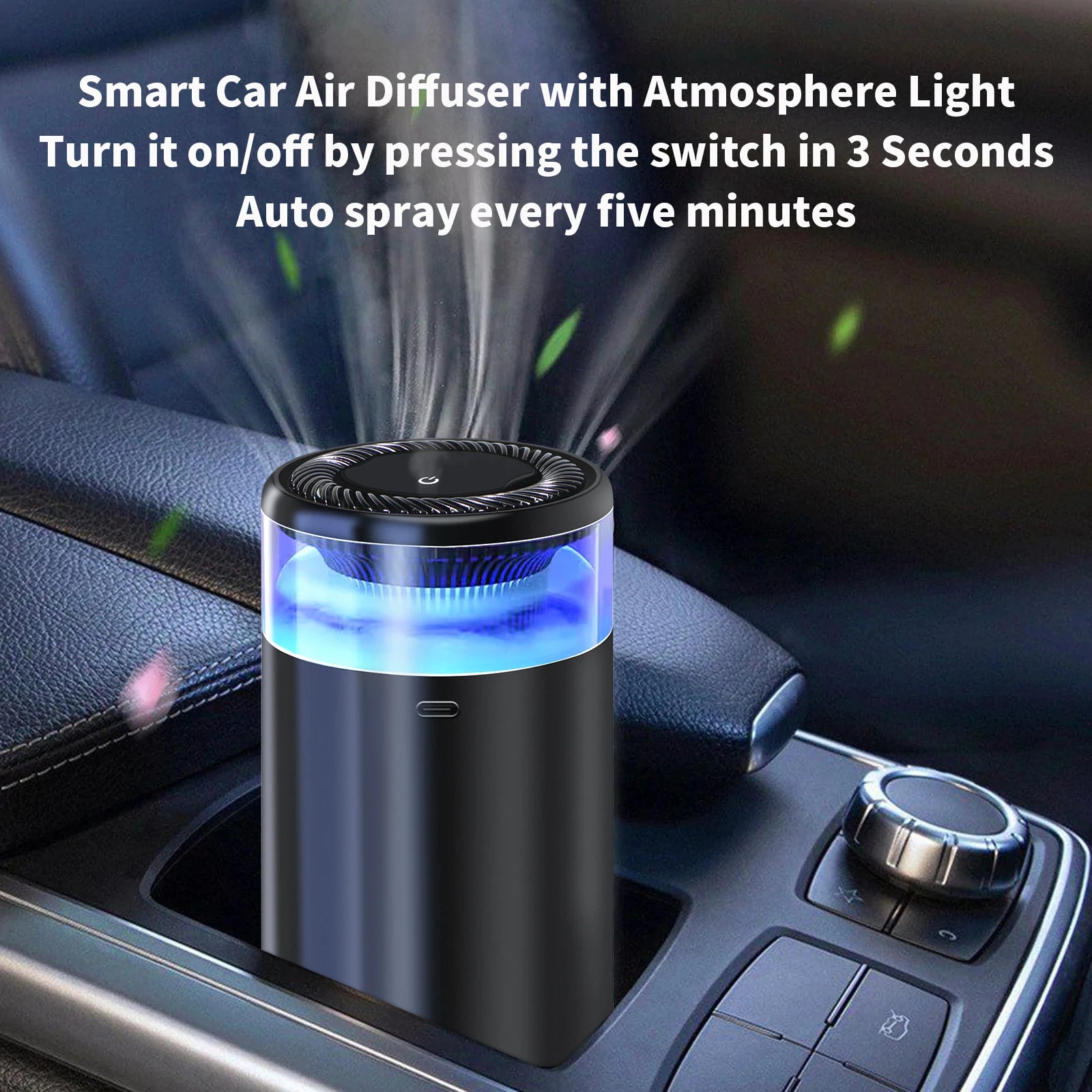Smart aromatherapy car diffuser providing a refreshing aroma for a relaxing driving experience