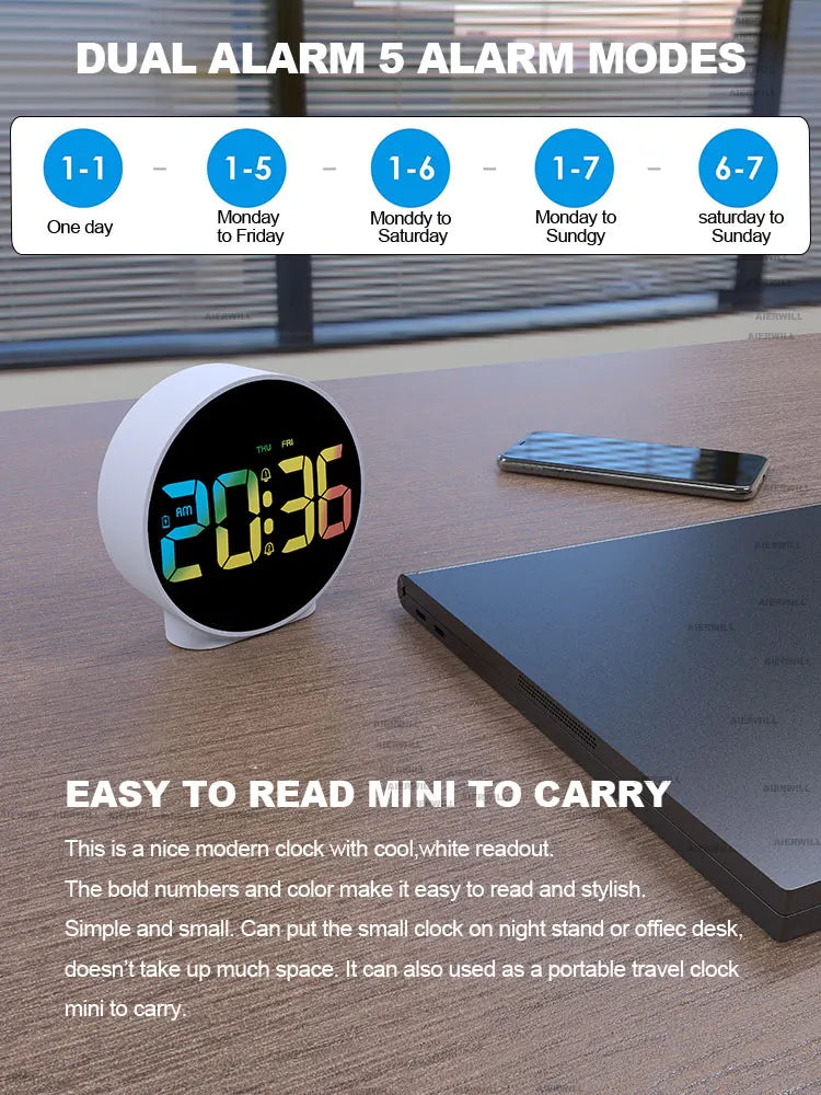 Digital alarm clock with snooze function for convenient and effective time management in your daily routine.