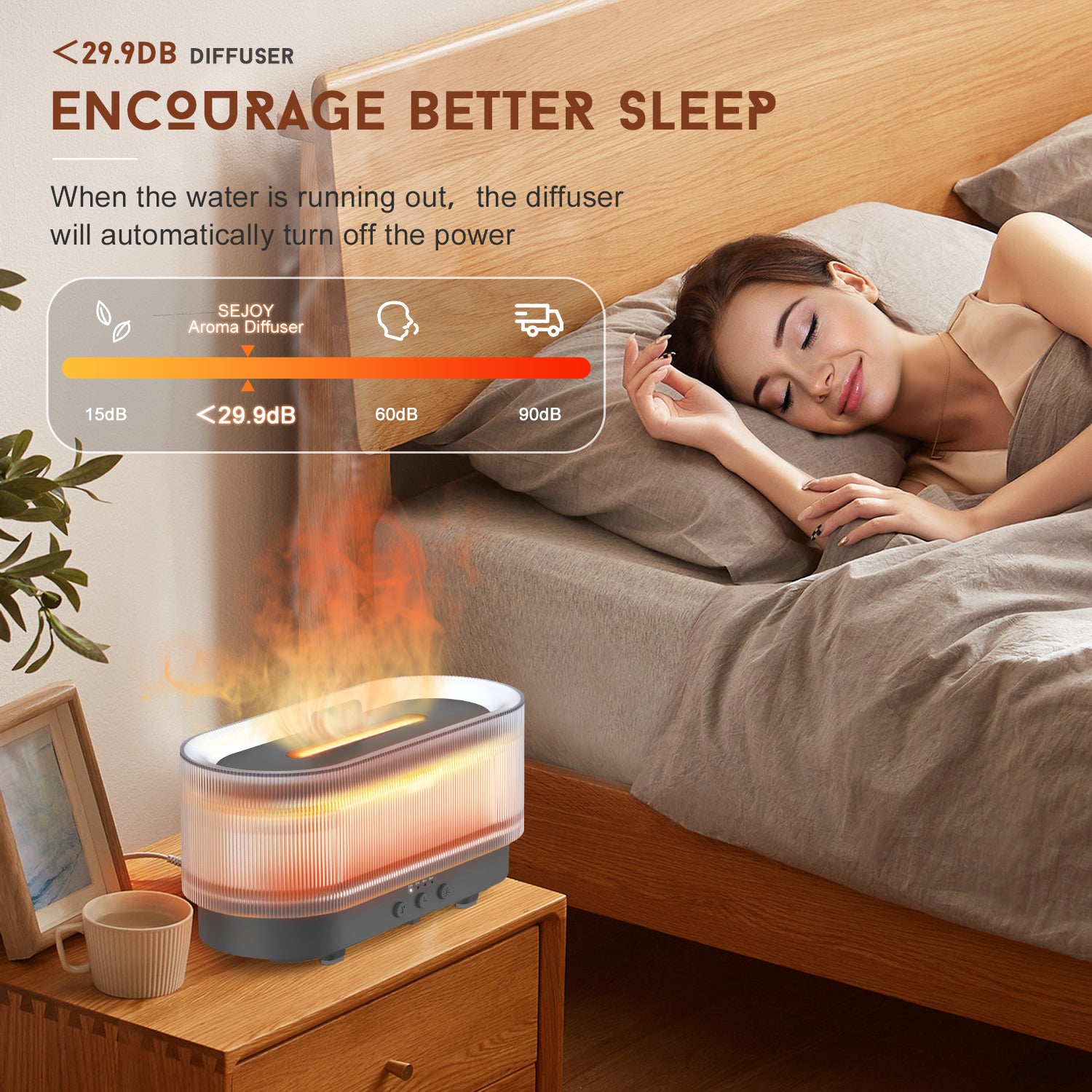 Elegant diffuser emitting a warm flame light, perfect for creating a cozy and inviting ambiance in any room.
